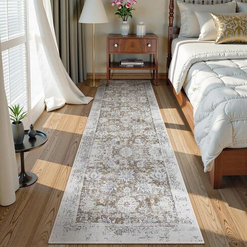 Lahome Vintage Floral Kitchen Runner Rug, 2x5 Hallway Runner Non Slip Washable Runner Rugs,Soft Ultra-thin Bathroom Runner Rug Non-Slip Carpet Runner for Bedroom (2x5ft,Green) in Kuwait