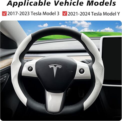 for Tesla 2017-2023 Model 3 and 2020-2024 Model Y Steering Wheel Cover Trim Interior Decoration Protection Accessories (M3/My-White 5pcs) in Kuwait