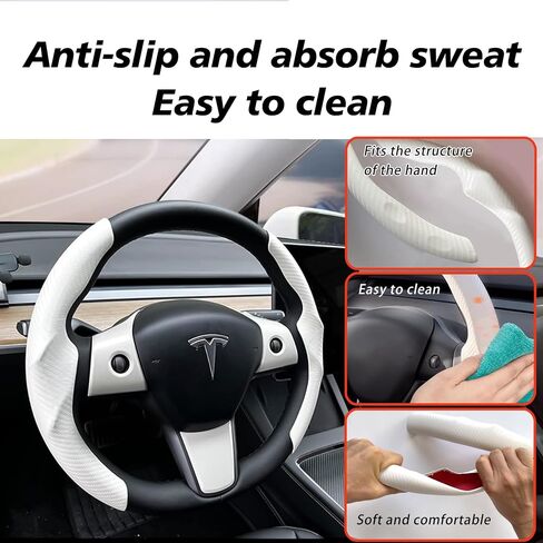 for Tesla 2017-2023 Model 3 and 2020-2024 Model Y Steering Wheel Cover Trim Interior Decoration Protection Accessories (M3/My-White 5pcs) in Kuwait