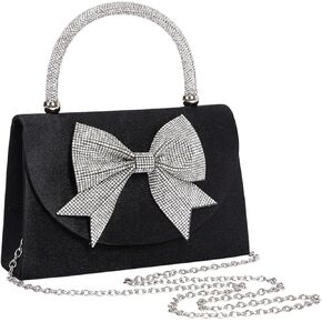 SweatyRocks Women's Rhinestone Bow Top Handle Clutch Purses Flap Crossbody Satchel Handbags
