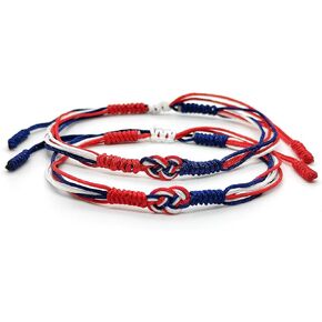 2Pcs Country Flag Code Infinity String Bracelet Boho Style Woven Rope Surfer Bracelets Lucky and Protection Gifts for Women Men