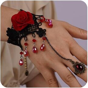 Kercisbeauty Flamenco Dance Red Rose Crystal Tassel Bracelet الأسود الدانتيل للنساء مجوهرات سلسلة اليد القوطي (النمط 3)