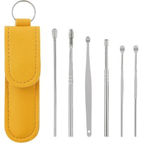 Ear Wax Removal Kit,Ear Cleaner: 6 Pcs Mini Portable Ear Scope with Stainless Steel 360° Spiral Ear Massage Cleaning Tool for Adults Kids - Ear Wax Remover with Storage Box(Yellow)