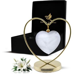 Heart Urn for Human Ashes - Small Urn with Hanging Heart Stand - Cremation Heart Mini Urn - Honor Your Loved One with Keepsake Urn for Ashes - Heart Urn for Men & Women (Pearl White, Small)