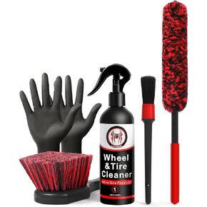 Car Wheel Tire Brush Kit with Wheel Cleaner for Powerful Cleaning of Dirt, Grime, and Brake dust, Professional Car Wash Brush Cleaning Supplies kit for Cars, Trucks, SUVs, Motorcycles, RVs