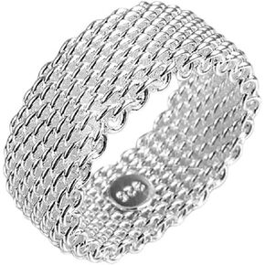 925 Sterling Silver Plating Fashion Knitted Woven Mesh Ring Women's Wedding Ring Metal Mesh Eye Ring
