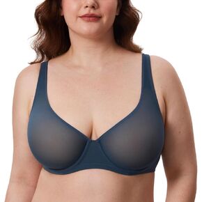 DELIMIRA Women's Cosnufy Balconette Bra Sheer Mesh Plus Size Unlined See Through Underwire Bras