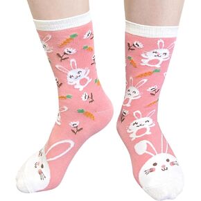 WHOTAY Easter Socks for Women Girls Bunny Crew Sock Adult Youth Easter Gifts Pink Apparel