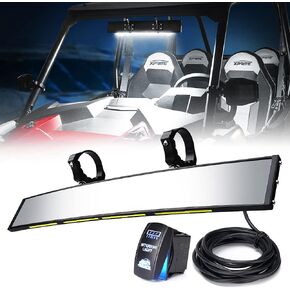 Xprite 13" UTV Rear View Center Mirror w/Interior Lights and Rocker Switch, Aluminum Rearview Mirrors fits 1.75"-2" Mount for Polaris RZR Can-Am X3 Arctic Cat Kawasaki Yamaha, Patent Design