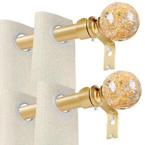Gold Curtain Rods for Windows 48-84 Inches, 2 Pack Telescoping Drapery Rod Set, 1 Inch Diameter Rod with Gold Clear Ball Finial