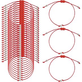 Framendino, 30 Pack Red Bracelets String Adjustable Heart Handmade Wax Rope Braided Matching