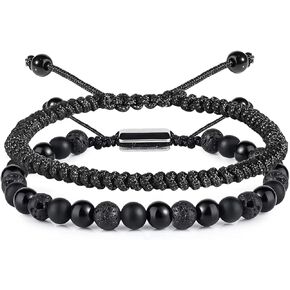 Volcanic Lava Rock Beaded Diffuser Pack of 2 - Essential Oil & Black Crystal Infused Beach Surf Aromatherapy - Coconut, Lime, Vanilla, & Sandalwood - Adjustable Size Vacation Gift Set for Men & Women