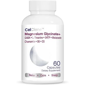 CelClene Magnesium Glycinate+ Supports Stress Relief, Sleep, Heart Health, Nerves, Muscles, and Metabolism with Magnesium Glycinate, GABA, L-Theanine, 5-HTP, Melatonin, Vitamin B6, and Vitamin D3