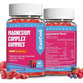 Magnesium Gummies 800mg - Vitamin D3, C, B6, B12 & Zinc Complex with Magnesium Glycinate, Citrate & Malate, Magnesium Complex Gummies for Muscle, Mood & Energy, Vegan 60 Counts