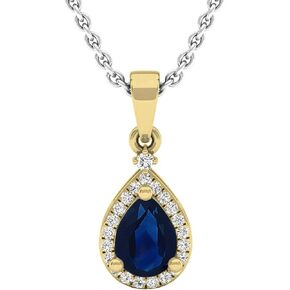 مجموعة RomazzlingRock Collection 18K 7x5mm Pear Lab التي تم إنشاؤها للأحجار الكريمة وجولة بيضاء الماس Womens Halo Halo Pendant ، الذهب الأصفر الصلب