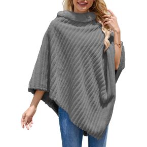 Ferand Women's Cozy Striped Faux Fur Poncho Sweater Soft Fuzzy Shawl for Winter
