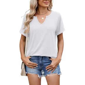 2025 Womens Summer Tops Short Sleeve V-Neck T Shirts Casual Basic Tees Trendy Clothes
