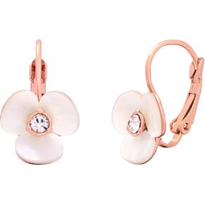 Shimmer Rose Gold Leverback Flower Drop Earrings - Natural Elegance in a Floral Bloom