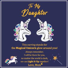 Unicorn Earrings for Girls, CZ Stud Unicorn Earrings Ideals Unicorn Gifts for 8 9 10 12 Years Old Girls Trendy Stainless Steel Earrings