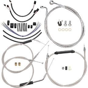 16" Handlebars Extended Wire Kit for Harley Softail 2011-2015 NO ABS Models, Complete Extension Wire Clutch Cable, Brake Line, ThrottleCable, CAN-Bus and Front Turn Signal Wire Harness, Black