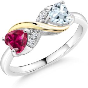 GEM Stone King 925 Silver 10K Gold Gold Golsteston Birthstone Love Love Ring For Women مع لهجات الماس المزروعة بالمختبر | القلب 5 ملم وجولة 1.3 مم | حلقة وعد الذكرى السنوية لحفل زفاف نغمة