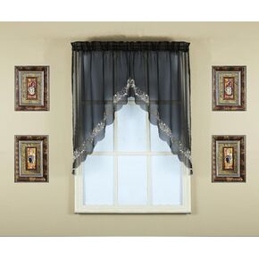 Today's Curtain, Emelia Embroidery Sheer Swag 38", Black, 59" W x 38" L