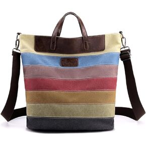 Women Shoulder Bag Multicolor Striped Canvas Tote Handbag