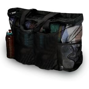 Mesh Beach Bag, Extra Large Beach Tote Bag Foldable Pool Bag with Zipper Pocket for Family Vacation Essentials