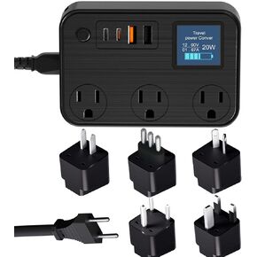 سد محول 350W مع 2 USB و 2 USB-C (20W PD) محول السفر الدولي سريع الشحن لمدة 220 فولت إلى 110 فولت من 100 فولت -240 فولت ، بما في ذلك الولايات المتحدة/الاتحاد الأوروبي/المملكة المتحدة/الهند/جنوب إفريقيا المقابس (أسود)