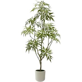 Artificial Mahonia fortunei Tree 7ft Tall Fake Trees for Indoor, Large Mahonia fortunei Plants with White Planter for Home Decor and Housewarming Gift,