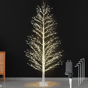 6FT Enchanting Birch Tree with 1300 LED Lights, Twinkle Light White Christmas Tree with Timer IP44 Waterproof for Indoor Outdoor Festival Wedding Party Christmas Decorations