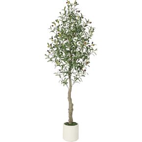 7ft Faux Olive Tree Tree مزيف شجرة زيتون حريرية مع طحلب ووعاء من الملمس الخيزر
