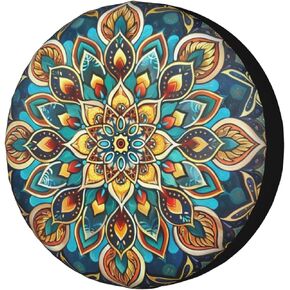 KiuLoam Black Vintage Mandala Wolf Spare Tire Cover Waterproof Dust-Proof Universal Sunscreen Wheel Tire Covers Fit for Trailer, RV, SUV and Many Vehicle 15 Inch