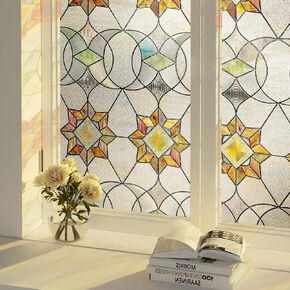 Oxdigi 3D Film Glass Window Film - Cling Static Cling Privative Proporting وحظر الأشعة فوق البنفسجية ، نمط هندسة الأزهار 23.6x35.4 (بدون بقايا ، قابلة لإعادة الاستخدام)