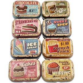 8Pcs Mini Butter Dessert Tin Trinket Jewelry Organizer Storage Box Decorative Boxes Vintage Small Metal Tins with Hinged Lids Portable Box Containers Small Storage Kit,Easter Basket Stuffers (Brown)
