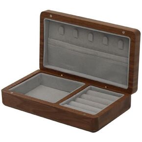 Wooden Jewelry Box, Vintage Style Travel Jewelry Case Small Wood Wood Jewelry Organizer Velvet Ideal Jewelry Box for Girls, Women, Men Walnut (Gray Lining)