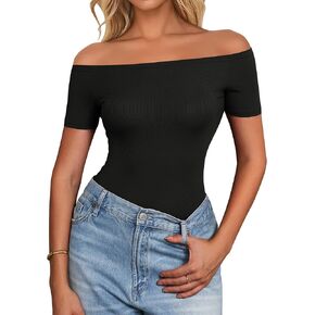 Sexy Off The Shoulder Tops for Women Summer Short Sleeve Shirts Ribbed Slim Fitted Trendy Going Out Tops in Kuwait