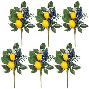 Valery Madelyn 4 Packs Spring Summer Picks with Lemons Blueberry Eucalyptus Leaves, Artificial Fruit Lemon Picks with Greenry, Summer Lemon Branches Decorations for Home Vase Kitchen Table Decor-12''