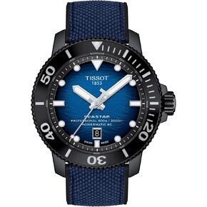 Tissot Mens Seastar 2000 Professional Powermatic 80 316L Stainless Steel case with Black PVD Coating Automatic Watch, Blue/Black, Rubber, 22 (T1206073704100)