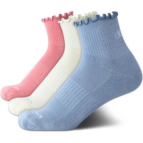 Calvin Klein Womens Quarter Socks - 3 Pack Cotton Cushioned Ruffle Half Crew Socks for Women with Lettuce Edge Cuff (4-10)
