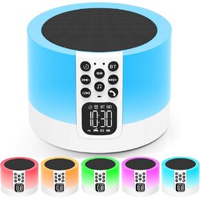 Night Light Bluetooth Speaker Alarm Clock, Sound Machine with White Noise, Touch Bedside Lamp for Bedroom, Dimmable Warm Light, RGB Color Changing, Best Gifts for 10-15 Year Old Teenage Boys Girls