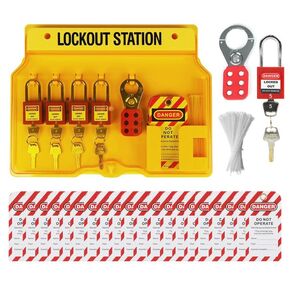 Lockout Tagout Station Loto Device Wall Mount Lock Out Tag Out Kit Board for 5 Safety Padlock,2 Hasp,20 Lockout Tagout Tags,20 Nylon Ties for Industrial,Electric Power,Machinery OSHA