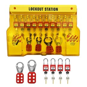 Lockout Tagout Station Kit - OSHA Compliant Loto Set with 14 Padlocks, 6 Lockout Hasps, 40 Safety Tags & Nylon Cable Ties for Industrial Safety