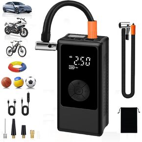 Tire Inflator Portable Air Compressor for Car, Ball Pump and Basketball Pump for Sports Balls, Auto Air Pump for Car Tires Bicycle w Gauge Values Display, 150PSI Power Battery Bike Pump Cordless