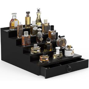 Cologne Organizer for Men, 5 Tier Cologne Shelf, Perfume Stand with Drawer and Hidden Compartment Perfume Display Holder - A Gift for Men