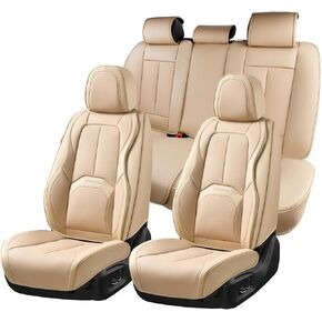Coverado Car Seat Covers Full Set, Premium Nappa Leather Seat Covers for Car, Waterproof Car Seat Protector with Lumbar Support, Automotive Seat Covers Universal Fit for Most Cars SUV Truck(Black)