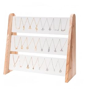 Necklace Holder 3 Tier Wood Necklace Organizer Stand with White Velvet, Necklace Display Stand for Selling, Chain Necklace Holder Rack for Show, 72 Necklaces Bracelets