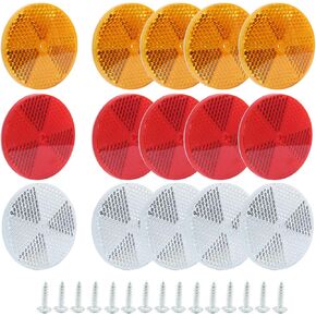 15 Pack Round Reflector, Front Reflector with Mounting Screw, Safety Reflectors for Driveway, Trailer, Posts