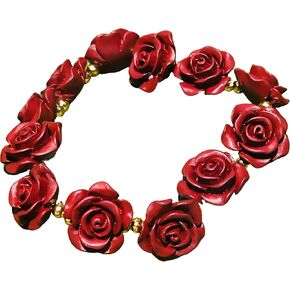 Vintage Rose Flower Bracelet Stretch Red Bracelets for Women Protection Lucky Love Classy Unique Adjustable Floral Bangle Jewelry Accessories Gift for Lady Girlfriend Wife Mom