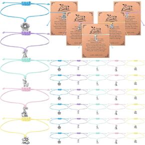 30 Sets Easter Bracelets Gifts for Women Adjustable Bunny Bracelets Stainless Steel Cute Bunny Rabbit Charm with Inspirational Cards for Easter Egg Fillers Party Gifts Basket Stuffers